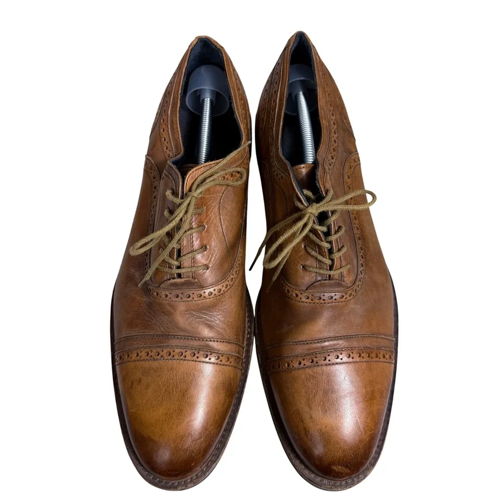 Messico Oxford Shoes Mens 10.5 Tan Leather Brogue Cap Toe Lace Up Formal Dress